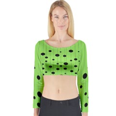 Bubbles At Strings Lemon Green And Black, Geometrical Pattern Long Sleeve Crop Top by Casemiro