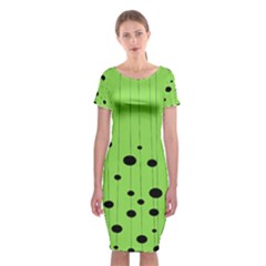 Bubbles At Strings Lemon Green And Black, Geometrical Pattern Classic Short Sleeve Midi Dress by Casemiro