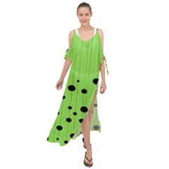 Bubbles At Strings Lemon Green And Black, Geometrical Pattern Maxi Chiffon Cover Up Dress