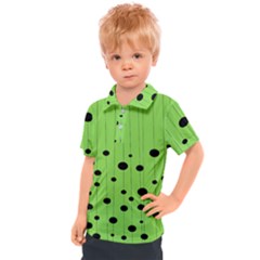 Bubbles At Strings Lemon Green And Black, Geometrical Pattern Kids  Polo Tee