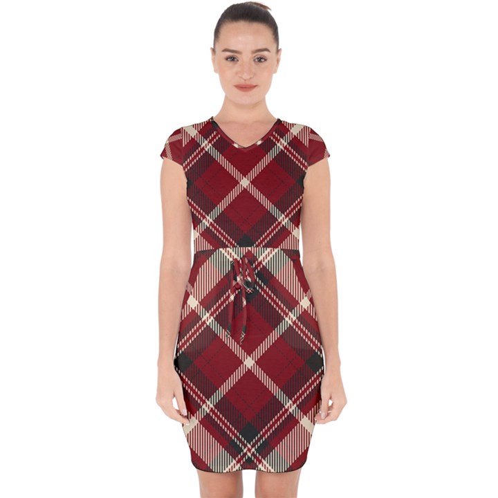 Tartan scotland seamless plaid pattern vector retro background fabric vintage check color square Capsleeve Drawstring Dress 