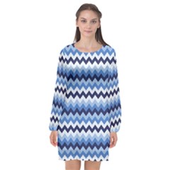 Zigzag Pattern Seamless Zig Zag Background Color Long Sleeve Chiffon Shift Dress 