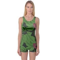 Seamless Pattern With Hand Drawn Guelder Rose Branches One Piece Boyleg Swimsuit