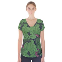 Seamless Pattern With Hand Drawn Guelder Rose Branches Short Sleeve Front Detail Top