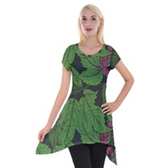 Seamless Pattern With Hand Drawn Guelder Rose Branches Short Sleeve Side Drop Tunic