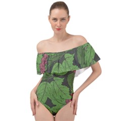 Seamless Pattern With Hand Drawn Guelder Rose Branches Off Shoulder Velour Bodysuit  by BangZart