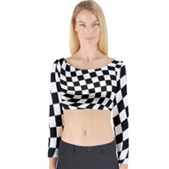 Weaving Racing Flag, Black And White Chess Pattern Long Sleeve Crop Top by Casemiro