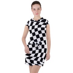 Weaving Racing Flag, Black And White Chess Pattern Drawstring Hooded Dress by Casemiro