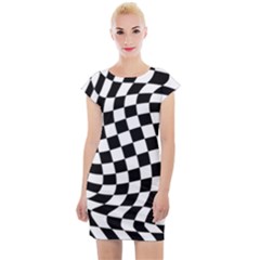 Weaving Racing Flag, Black And White Chess Pattern Cap Sleeve Bodycon Dress