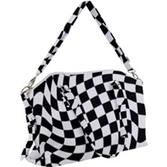 Weaving Racing Flag, Black And White Chess Pattern Canvas Crossbody Bag by Casemiro