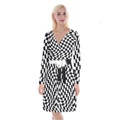 Weaving Racing Flag, Black And White Chess Pattern Long Sleeve Velvet Front Wrap Dress by Casemiro