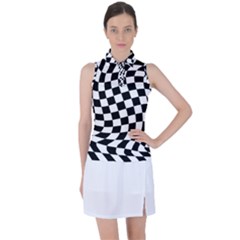 Weaving Racing Flag, Black And White Chess Pattern Women s Sleeveless Polo Tee