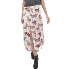 Pattern With Butterflies Moths Velour Split Maxi Skirt by BangZart