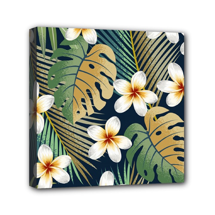 Seamless pattern with tropical flowers leaves exotic background Mini Canvas 6  x 6  (Stretched)