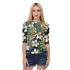 Seamless Pattern With Tropical Flowers Leaves Exotic Background Quarter Sleeve Raglan Tee