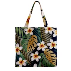 Seamless Pattern With Tropical Flowers Leaves Exotic Background Zipper Grocery Tote Bag