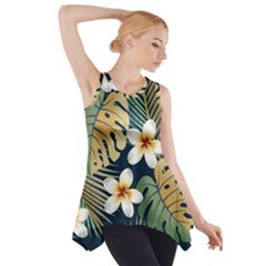 Seamless Pattern With Tropical Flowers Leaves Exotic Background Side Drop Tank Tunic