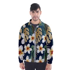 Seamless Pattern With Tropical Flowers Leaves Exotic Background Men s Windbreaker