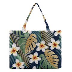 Seamless Pattern With Tropical Flowers Leaves Exotic Background Medium Tote Bag