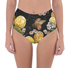 Embroidery Blossoming Lemons Butterfly Seamless Pattern Reversible High-waist Bikini Bottoms