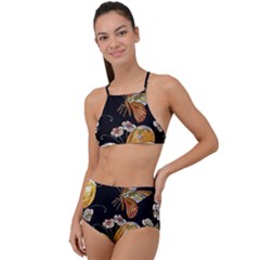 Embroidery Blossoming Lemons Butterfly Seamless Pattern High Waist Tankini Set by BangZart