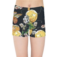 Embroidery Blossoming Lemons Butterfly Seamless Pattern Kids  Sports Shorts