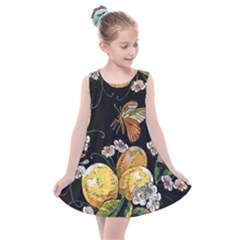 Embroidery Blossoming Lemons Butterfly Seamless Pattern Kids  Summer Dress by BangZart