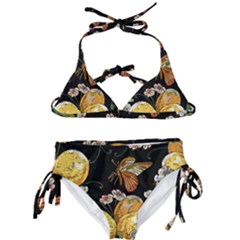 Embroidery Blossoming Lemons Butterfly Seamless Pattern Kids  Classic Bikini Set by BangZart