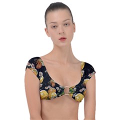 Embroidery Blossoming Lemons Butterfly Seamless Pattern Cap Sleeve Ring Bikini Top by BangZart