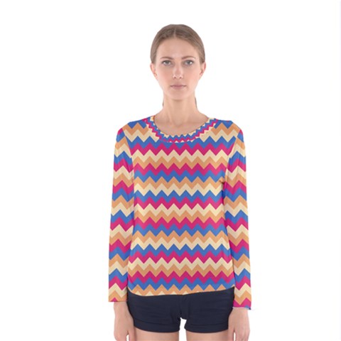 Zigzag Pattern Seamless Zig Zag Background Color Women s Long Sleeve Tee by BangZart