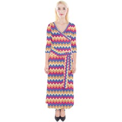 Zigzag Pattern Seamless Zig Zag Background Color Quarter Sleeve Wrap Maxi Dress