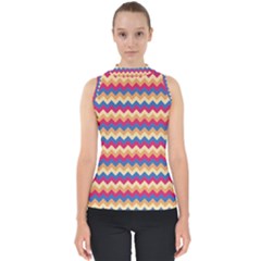 Zigzag Pattern Seamless Zig Zag Background Color Mock Neck Shell Top by BangZart