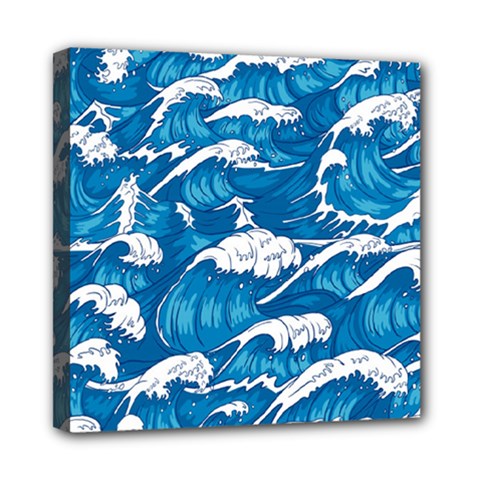 Storm Waves Seamless Pattern Raging Ocean Water Sea Wave Vintage Japanese Storms Print Illustration Mini Canvas 8  X 8  (stretched) by BangZart