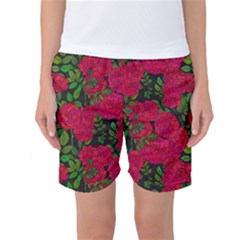 Seamless Pattern With Colorful Bush Roses Women s Basketball Shorts