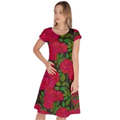 Seamless Pattern With Colorful Bush Roses Classic Short Sleeve Dress