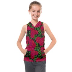 Seamless Pattern With Colorful Bush Roses Kids  Sleeveless Hoodie