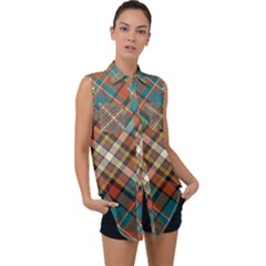 Tartan Scotland Seamless Plaid Pattern Vector Retro Background Fabric Vintage Check Color Square Sleeveless Chiffon Button Shirt