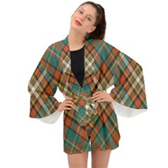 Tartan Scotland Seamless Plaid Pattern Vector Retro Background Fabric Vintage Check Color Square Long Sleeve Kimono by BangZart