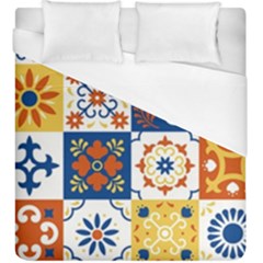 Mexican Talavera Pattern Ceramic Tiles With Flower Leaves Bird Ornaments Traditional Majolica Style Duvet Cover (king Size)