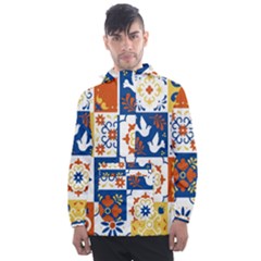Mexican Talavera Pattern Ceramic Tiles With Flower Leaves Bird Ornaments Traditional Majolica Style Men s Front Pocket Pullover Windbreaker by BangZart