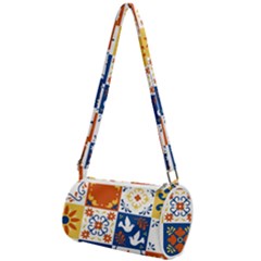 Mexican Talavera Pattern Ceramic Tiles With Flower Leaves Bird Ornaments Traditional Majolica Style Mini Cylinder Bag