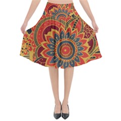 Bright Seamless Pattern With Paisley Elements Hand Drawn Wallpaper With Floral Traditional Flared Midi Skirt