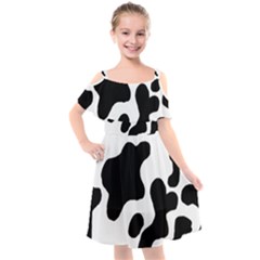 Cow Pattern Kids  Cut Out Shoulders Chiffon Dress