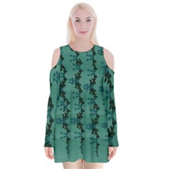 Branches Of A Wonderful Flower Tree In The Light Of Life Velvet Long Sleeve Shoulder Cutout Dress by pepitasart
