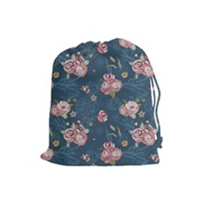 Vintage Flowers Pattern Drawstring Pouch (Large)