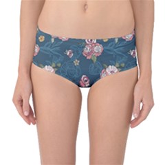 Vintage Flowers Pattern Mid-Waist Bikini Bottoms