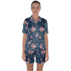 Vintage Flowers Pattern Satin Short Sleeve Pyjamas Set