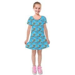 Clown Ghost Pattern Blue Kids  Short Sleeve Velvet Dress by snowwhitegirl