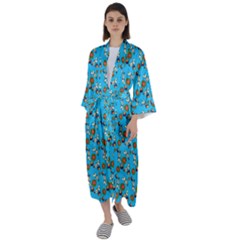 Clown Ghost Pattern Blue Maxi Satin Kimono