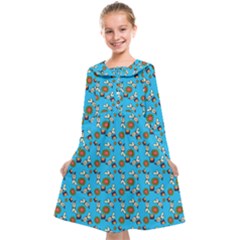 Clown Ghost Pattern Blue Kids  Midi Sailor Dress